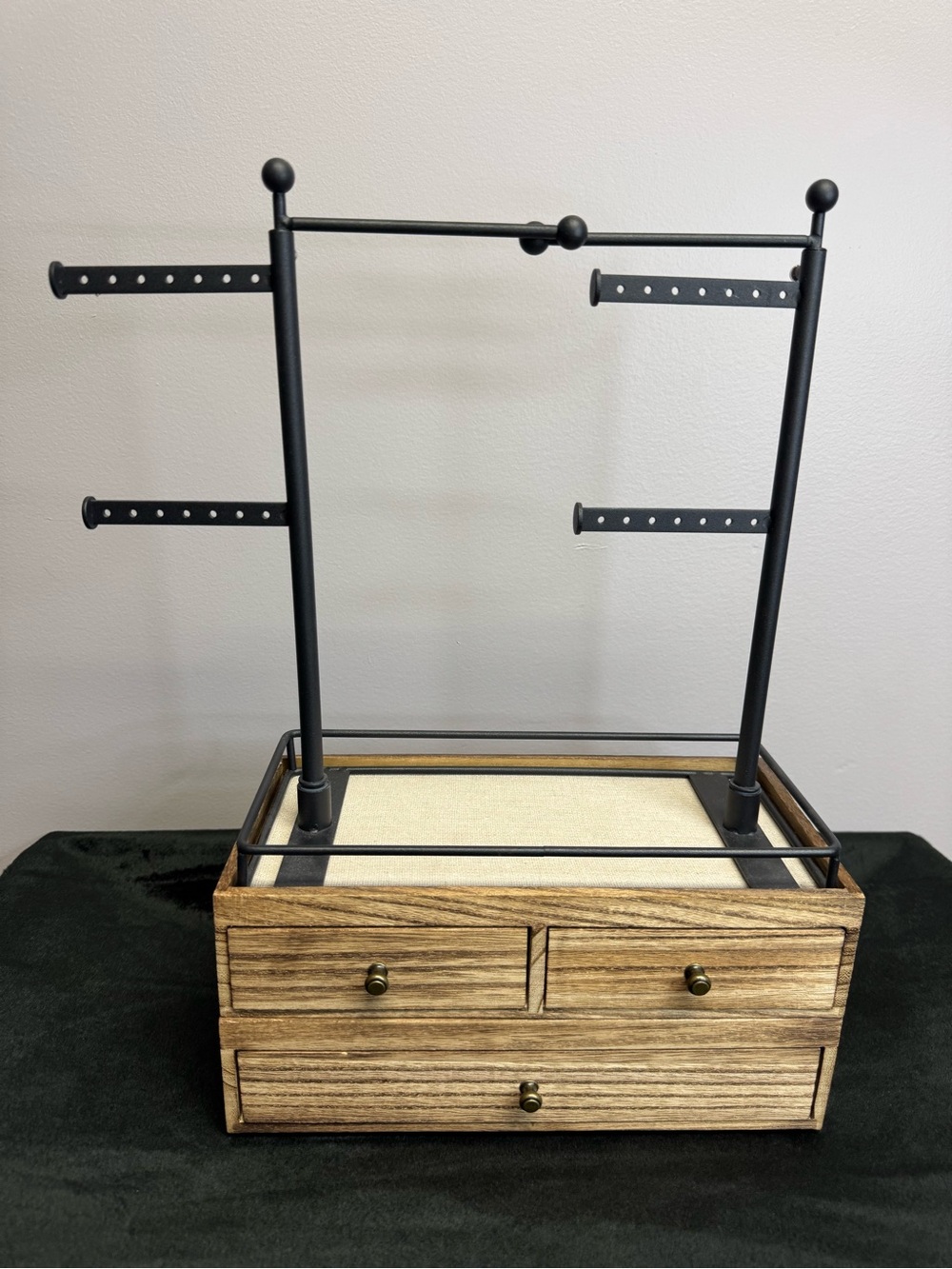 Black and Wood Jewelry Organizer Display with Drawers